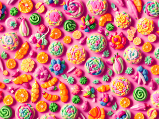Fototapeta na wymiar Pastel colors cupcakes background art food made effect many types