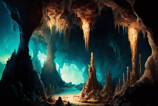 Caves Illustration. Generative AI