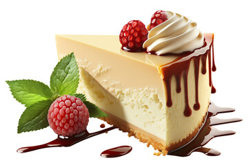 Delicious cheesecake cut out. Based on Generative AI