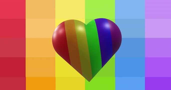 Animation of rainbow heart spinning and rainbow stripes