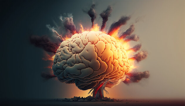 Concept art of a human brain exploding with knowledge and creativity. Generative AI