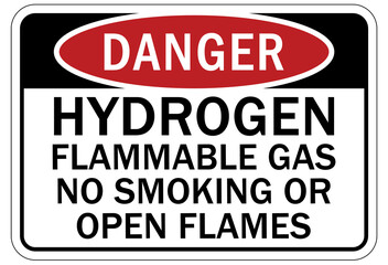 Hydrogen chemical warning sign and labels flammable gas no smoking or open flames