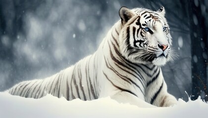 Tigre blanc dans la neige (AI Générative)