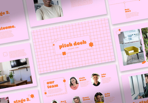 Pink and Orange Pitch Deck with Shapes