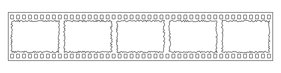 35mm film strip outline retro vintage vector design with 5 frames on white background. Film reel symbol illustration to use in photography, television, cinema, photo frame. 