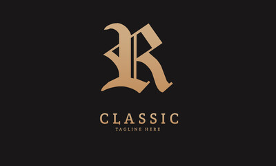 Alphabet R illustration monogram logo template in silver color and black background