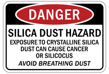 Silica dust hazard chemical warning sign and labels Exposure to crystalline silica dust can cause cancer or silicocus, avoid breathing dust