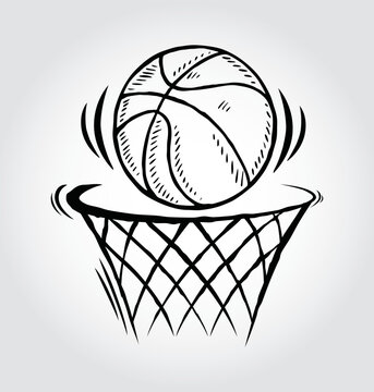 Hand drawn of  basketball  on white background,vector  illustration