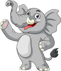 Cartoon happy elephant waving hand