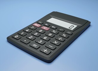 big calculator on blue background, 3d illustration