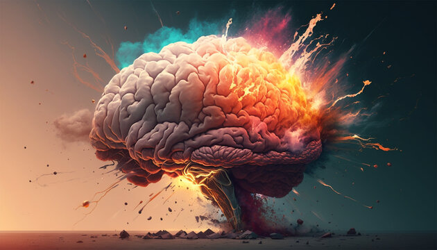 Concept art of a human brain exploding with knowledge and creativity. Generative AI