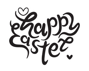 Happy Easter lettering for greeting card. Vector vintage letterpress effect, handdraw doodle.