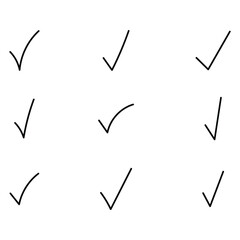 Collection Of Nine Simple Hand Drawn Check Marks