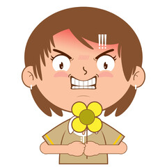 girl holding flower angry face cartoon cute