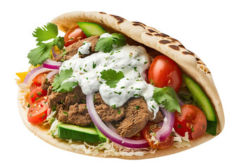Delicious pita gyros cut out. Based on Generative AI