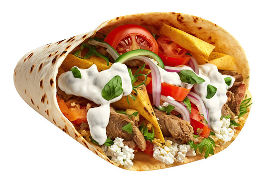 Delicious pita gyros cut out. Based on Generative AI