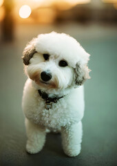 Portrait of beautiful White bichon maltese dog breeds.Generative AI
