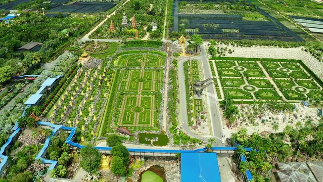 Aerial view of Nong Nooch Tropical Garden located in Pattaya city, Thailand. Nong Nooch Tropical Garden is the biggest garden in Thailand.