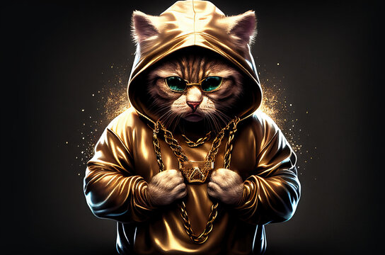 Cool Gangsta cat rapper in sunglasses. sketch art for artist creativity and inspiration. generative AI	
