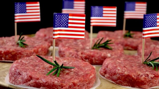 Round fresh raw mince beef burger cutlets.