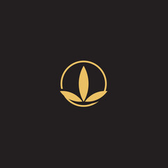 cannabis abstract minimalist gold line logo of a cannabis leaf for your brand.