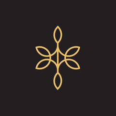 cannabis abstract minimalist gold line logo of a cannabis leaf for your brand.