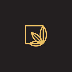 cannabis abstract minimalist gold line logo of a cannabis leaf for your brand.
