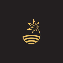 cannabis abstract minimalist gold line logo of a cannabis leaf for your brand.