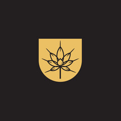 cannabis abstract minimalist gold line logo of a cannabis leaf for your brand.