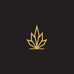 cannabis abstract minimalist gold line logo of a cannabis leaf for your brand.