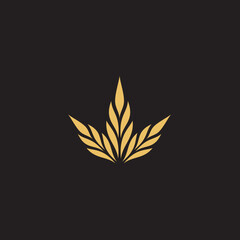 cannabis abstract minimalist gold line logo of a cannabis leaf for your brand.