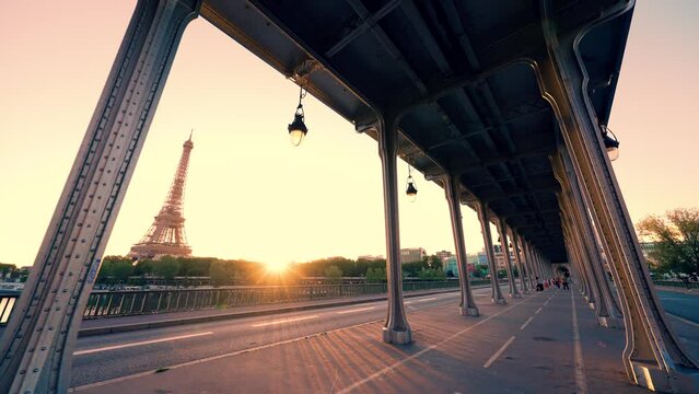 The Eiffel tower from Pont de Bir-Hakeim or Bridge of Bir-Hakeim, formerly the Bridge of Passy, is a bridge that crosses the Seine in Paris, France.