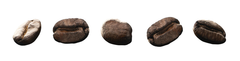 close up of various freshly roasted coffee beans with png transparent background