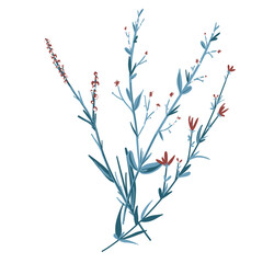 Field Flowers on Branch. Wildflower Icon. Hand Drawn