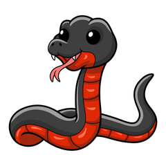 Fototapeta premium Cute red bellied black snake cartoon