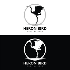 Bird Heron Stork Logo Design, Birds Heron Flying On The River Vector, Product Brand Illustration