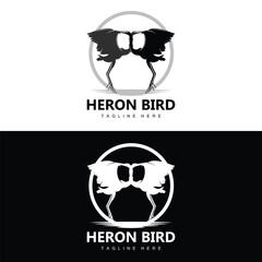 Bird Heron Stork Logo Design, Birds Heron Flying On The River Vector, Product Brand Illustration