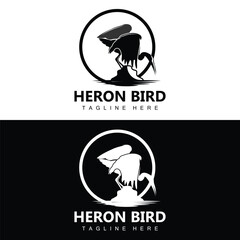 Bird Heron Stork Logo Design, Birds Heron Flying On The River Vector, Product Brand Illustration