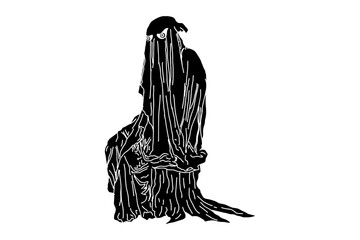 Silhouette of Sitting Grim Reaper