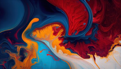 Background mixed liquid paint red, yellow, blue colors. Luxury marble texture. Marble wallpaper oil slick watercolor. liquid oil background. generative ai