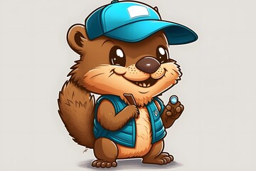 Naklejka premium cartoon beaver smiling created using AI Generative Technology