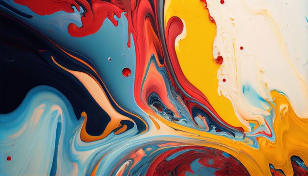 Background mixed liquid paint red, yellow, blue colors. Luxury marble texture. Marble wallpaper oil slick watercolor. liquid oil background. generative ai