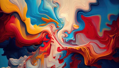 Background mixed liquid paint red, yellow, blue colors. Luxury marble texture. Marble wallpaper oil slick watercolor. liquid oil background. generative ai