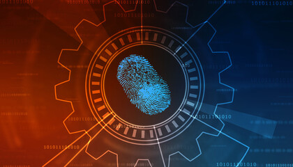 Abstract security system concept with fingerprint on technology background, Fingerprint Scanning Identification System. Biometric Authorization and Business Security Concept