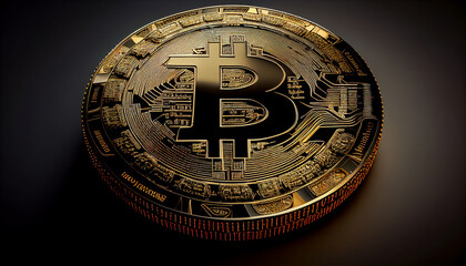 Fototapeta na wymiar Gold Bitcoin coins on a dark background