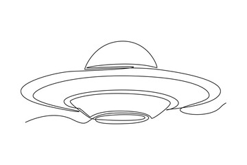 Continuous one line drawing UFO. Unidentified flying object. Outer space concept. Single line draw design vector graphic illustration.