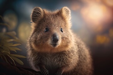 Obraz premium Adorable Quokka portrait. Cute Australian wildlife rodent mammal. Fluffy furry chipmunk.