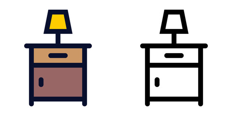 Nighstand with Lamp. Color and Line Icons