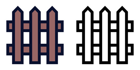 Wooden Fence. Color and Line Icons