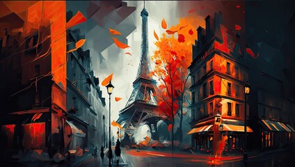 Abstract Paris France city architecture. Eiffel tower illustration concept art. 